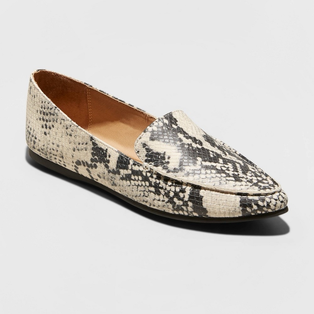 Women's Micah Faux Leather Snake Print Pointy Toe Loafers A New Day Taupe sz 6